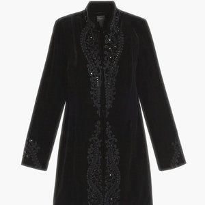 CHICOS STUNNING TRAVELER'S COLLECTION BLACK VELVET EMBROIDERED TOPPER JACKET 00